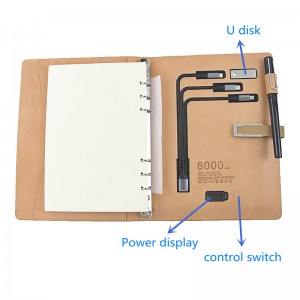 Portátil de carga sen fíos Banco de enerxía multifuncional Notebook de coiro PU