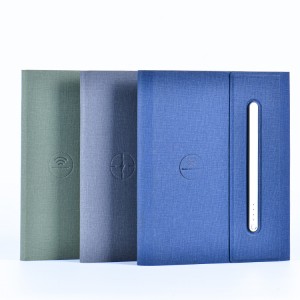 Pu Leather Notebook ကြိုးမဲ့အားသွင်းမှတ်စုစာအုပ် Custom Led Logo A5 Notebook Business Notebook