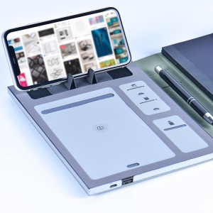 Pu Leather Notebook ကြိုးမဲ့အားသွင်းမှတ်စုစာအုပ် Custom Led Logo A5 Notebook Business Notebook