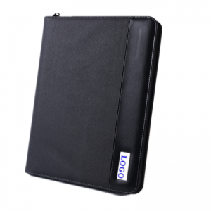 Portofolio bisnis Portable Zippered Leather Portofolio PU Leather File Folder tas laptop multifungsi