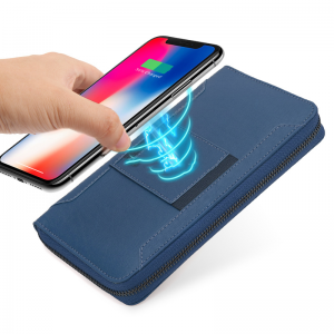 Labākais pārnēsājamais QI bezvadu lādētājs Smart Wallet PU ādas Powerbank uzlādes maks