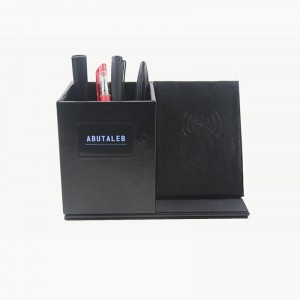 ကြိုးမဲ့အားသွင်း Pen Holder Leather Storage Box Non-Slip Bottom Pen Pencil Holder