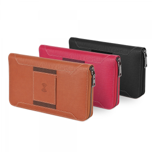 Molemo ka ho Fetisisa oa QI Wireless Charger Smart Wallet PU Leather Powerbank Charging Wallet