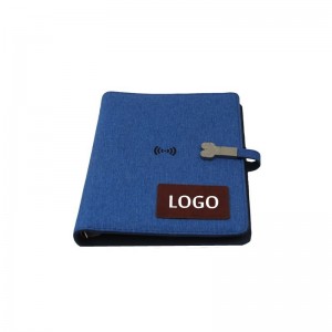 Caderno de diario de coiro A5 con banco de enerxía e unidade flash USB Caderno de carga sen fíos