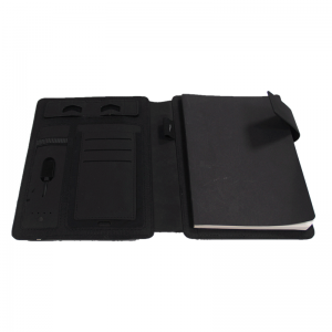 PU Leather Custom Multifunctional Organizer Notebook with Power Bank ကြိုးမဲ့အားသွင်းမှတ်စုစာအုပ်