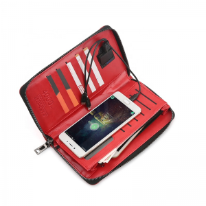 Portafoglio tascabile anteriore portatile Portafoglio ricaricabile in pelle Caricatore per portafoglio banca di potere Portafoglio di ricarica wireless