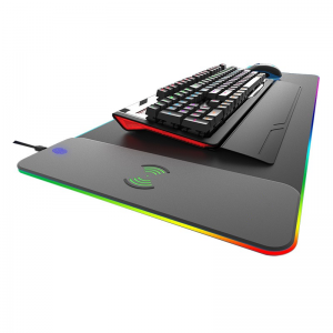 कस्टम वायरलेस चार्जिङ माउस प्याड चमकदार डेस्क म्याट ठूलो किबोर्ड म्याट नन-स्लिप ग्लोइंग एलईडी कुशन आरजीबी वायरलेस माउस प्याड