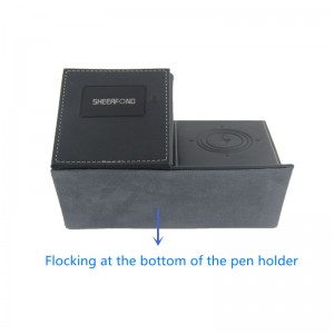 Bezdrátová nabíječka držák pera Kožený stolní úložný box USB konvertor Kožený držák na tužky