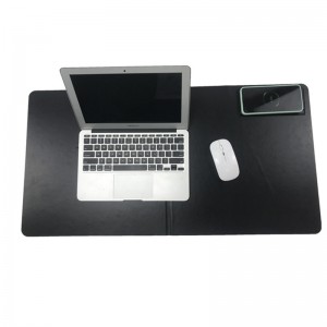Office Vattentät hopfällbar skrivbordsdyna 3 i 1 läder Multifunktionell musmatta med telefonhållare Trådlös laddningsmusmatta