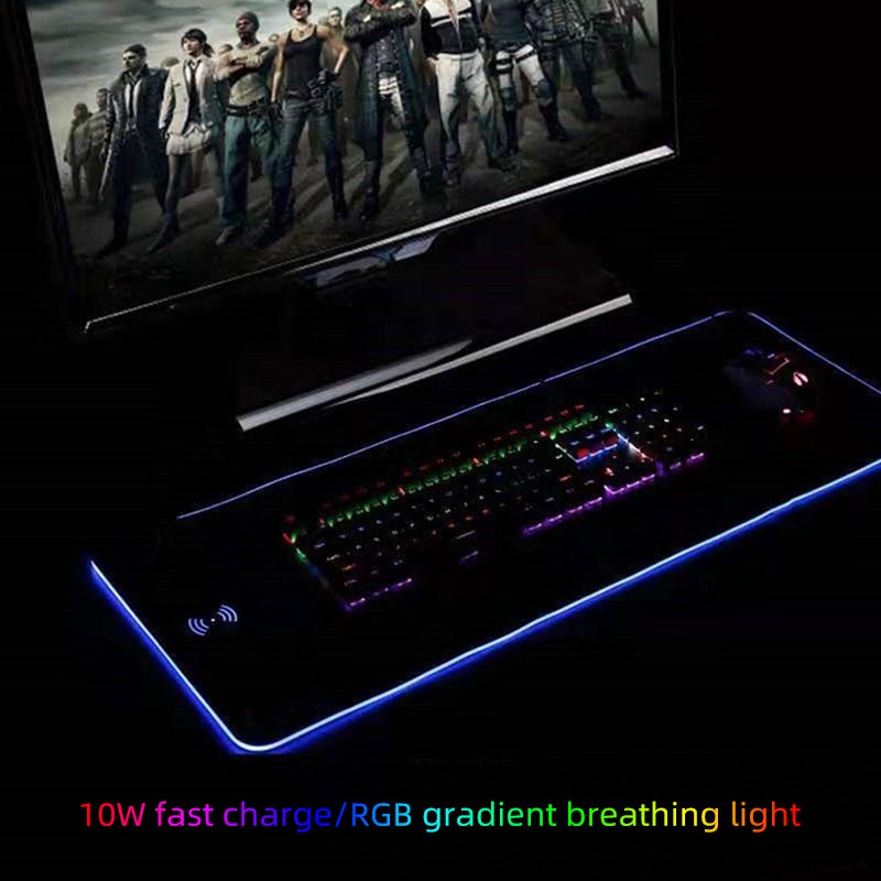 RGB безжично зареждане на подложка за мишка 10 W безжично зарядно устройство Голяма игрална подложка за мишка