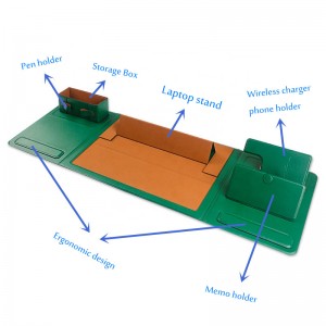 ワイヤレス充電器デスクマットラップトップホルダーレザーマウスパッドリストレスト収納ボックスペンホルダーメモホルダーマウスパッド