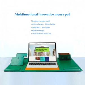 Wireless Charger Meja Tikar Laptop Pemegang Kulit Mouse Pads dengan Wrist Rest Kotak Penyimpanan Pemegang Pena Memo Pemegang Mouse Pad