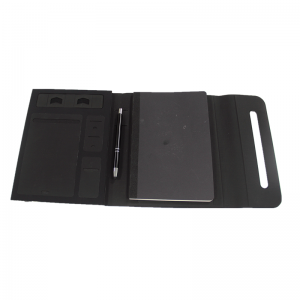 Caderno con banco de enerxía Carpeta comercial sen fíos multifuncional Bloc de notas de carga sen fíos de coiro PU