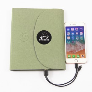 pu trådløs opladning notebook power bank notebook business notesbog med telefonholder
