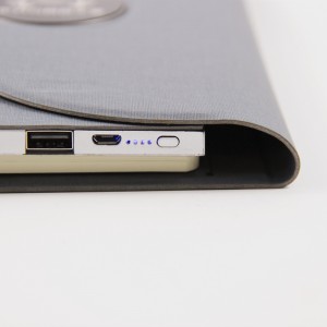 Idizayini yelogo yangokwezifiso I-Magnetic Multi-Function Sleek Wireless Power Bank Notepad yesikhumba Notebook