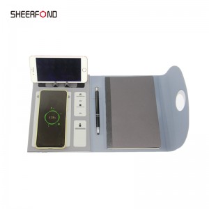 Idizayini yelogo yangokwezifiso I-Magnetic Multi-Function Sleek Wireless Power Bank Notepad yesikhumba Notebook