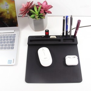 Anti skid phone holder PU leather mouse pad novelty pu mouse pad na may wireless charging pen holder