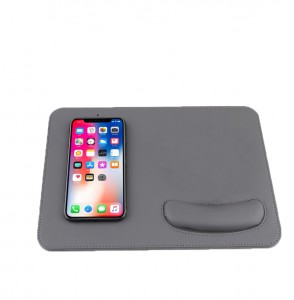 Leather Wireless Qi Charging Mouse Pad with Wrist Support 10W Charger Non Slip Base Ergonomic Pad ແຜ່ນຮອງເມົາສ໌ສາກໄຮ້ສາຍ