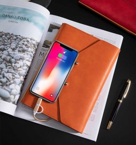 A5 PU Wireless Phone Charger Notebook Creative Multi-Function Charging Power Bank Notebook Wireless Charging Notebook