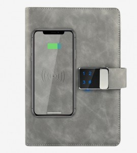 A5 ອັດສະລິຍະອະເນກປະສົງທຸລະກິດສໍານັກງານ notepad ບັນທຶກກອງປະຊຸມເຄື່ອງຂຽນ diary ມີ fingerprint ລະຫັດຜ່ານ Wireless Charging Notebook