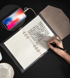 A5 PU vezeték nélküli telefontöltő notebook Kreatív többfunkciós töltés Power Bank notebook vezeték nélküli töltő notebook