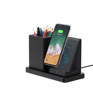 Leather Pen Holder Wireless Charging Stand Wireless Charger Desktop Organiser fipetrahan'ny vilany