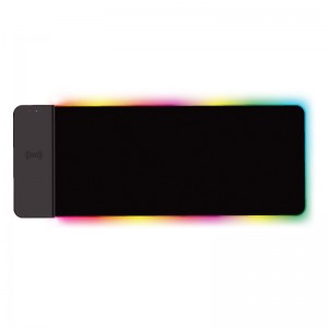 Pad llygoden RGB gwefru di-wifr wedi'i addasu gyda pad llygoden glow Ffabrig gwrth-ddŵr