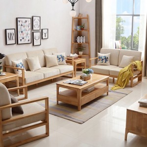 Modern Home Solid Wood Coffee Table, Sofa Sets and Wooden Bookshelf for Living Room