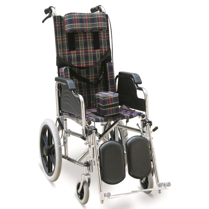 Χρωμιωμένο ανακλινόμενο αναπηρικό αμαξίδιο με αναδιπλούμενα μπράτσα, αποσπώμενα & Eleva...