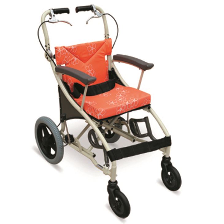 Pohodlný dětský transportní invalidní vozík s vyklápěcími stupačkami, sklopením dopředu...