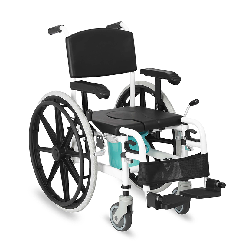 Wózek inwalidzki pod prysznicem z komodą Obraz wyróżniony