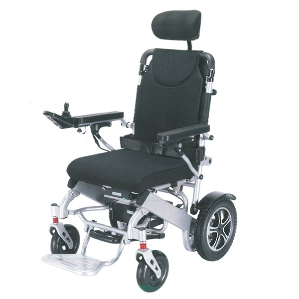 Silla de ruedas eléctrica médica de aluminio reclinable con respaldo alto