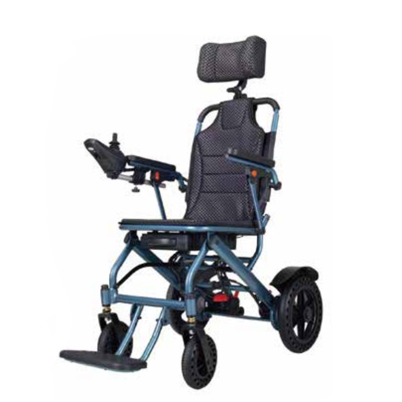Cadira de rodes elèctrica plegable lleugera d'alumini mèdic amb respatller alt
