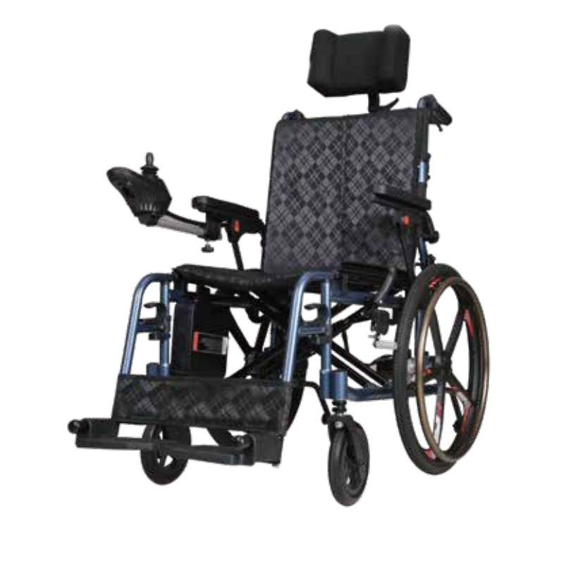 CE-hyväksytty alumiininen taitettava korkea selkänojallinen säädettävä sähköpyörätuoli