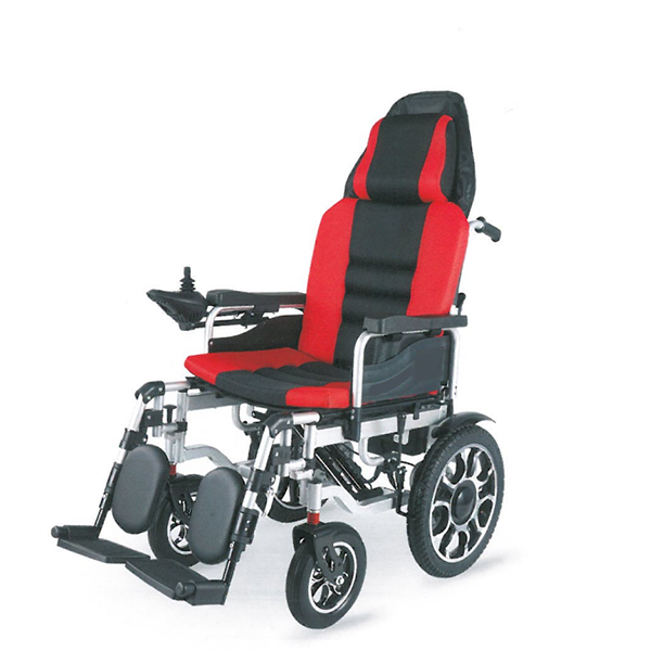 Cadeira de rodas elétrica dobrável médica reclinável para exterior com encosto alto