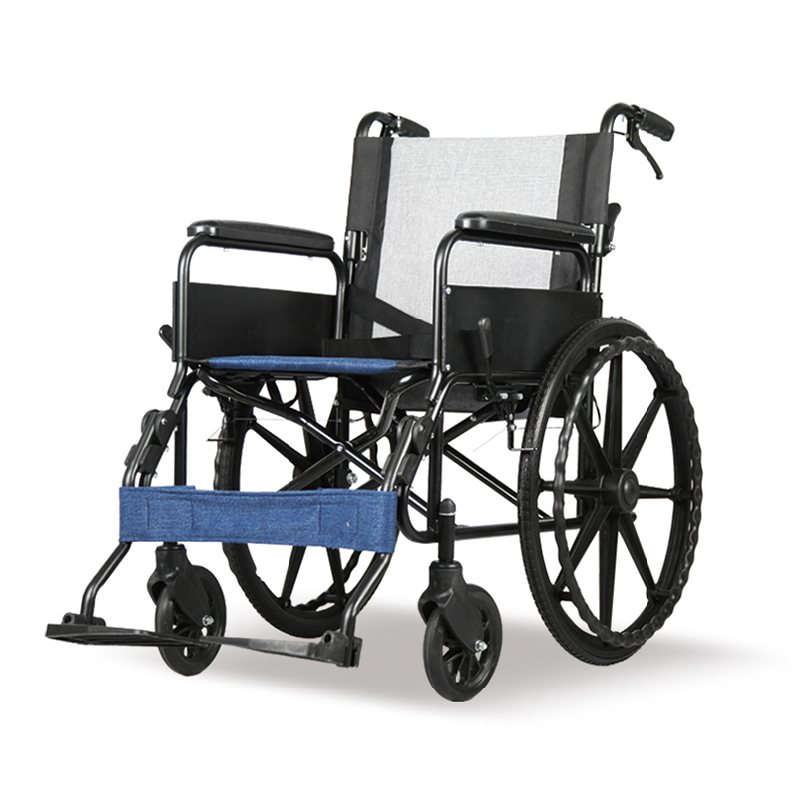 Cadeira de rodas manual plegable e axustable de aceiro para persoas maiores e discapacitadas