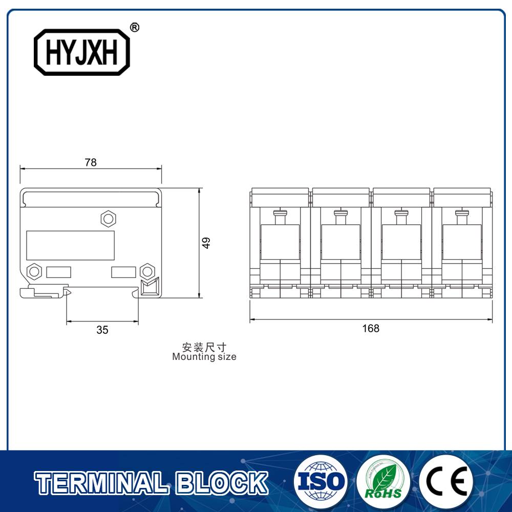 FJ6-JTS2EB Three Phase four Wire DIN rail type connection terminal  max inlet wire : 120,150 mm sq