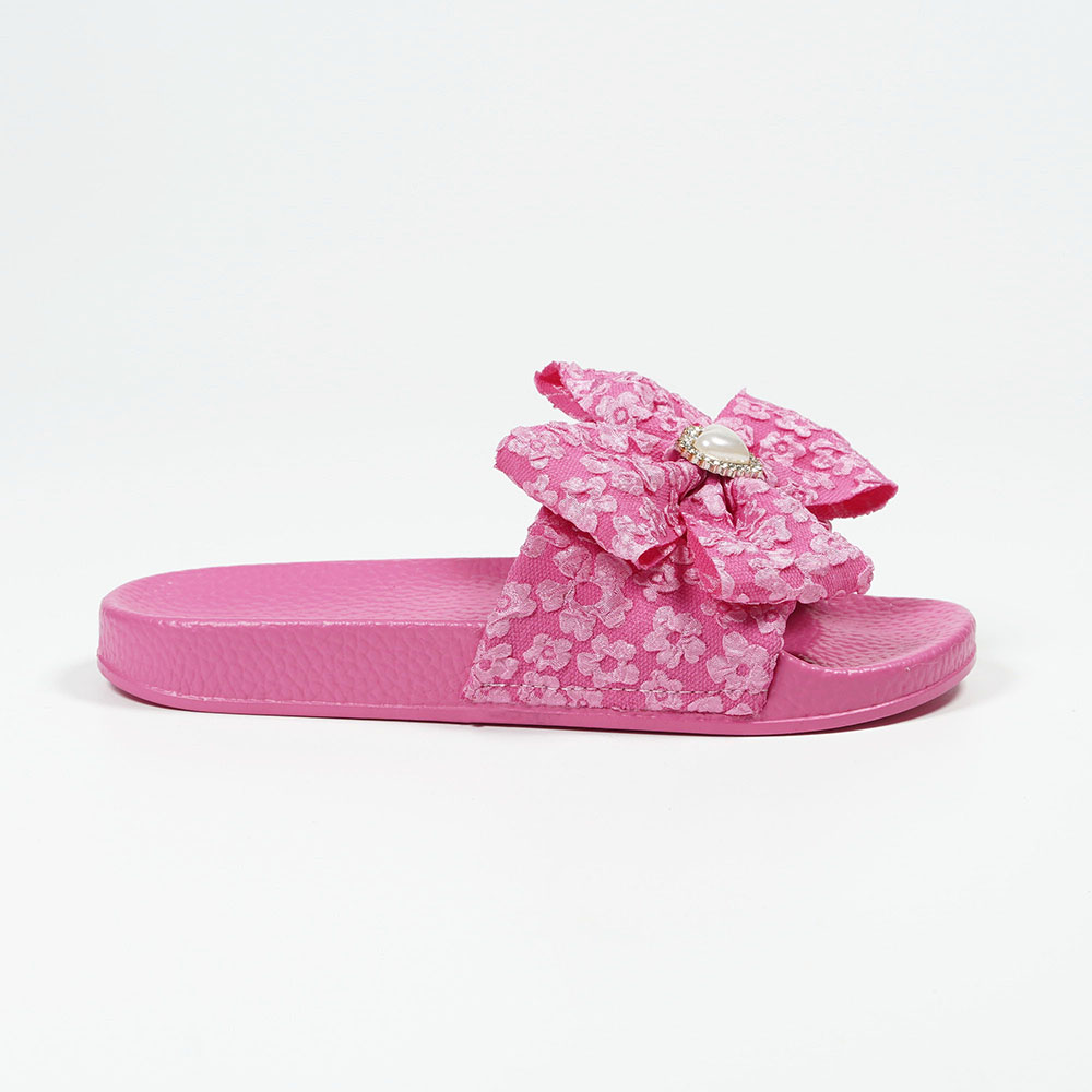 2023 Pretty Ladies Pink Fabric Bow Bedroom Slippers EVA Non-slip Outsole Shantou Yidaxing Shoes