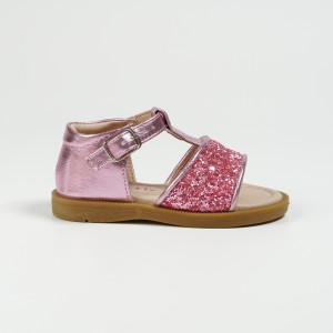 Сјајни PU сандали за девојки со розова светкава сандала со тока за девојчиња Princess Shoes