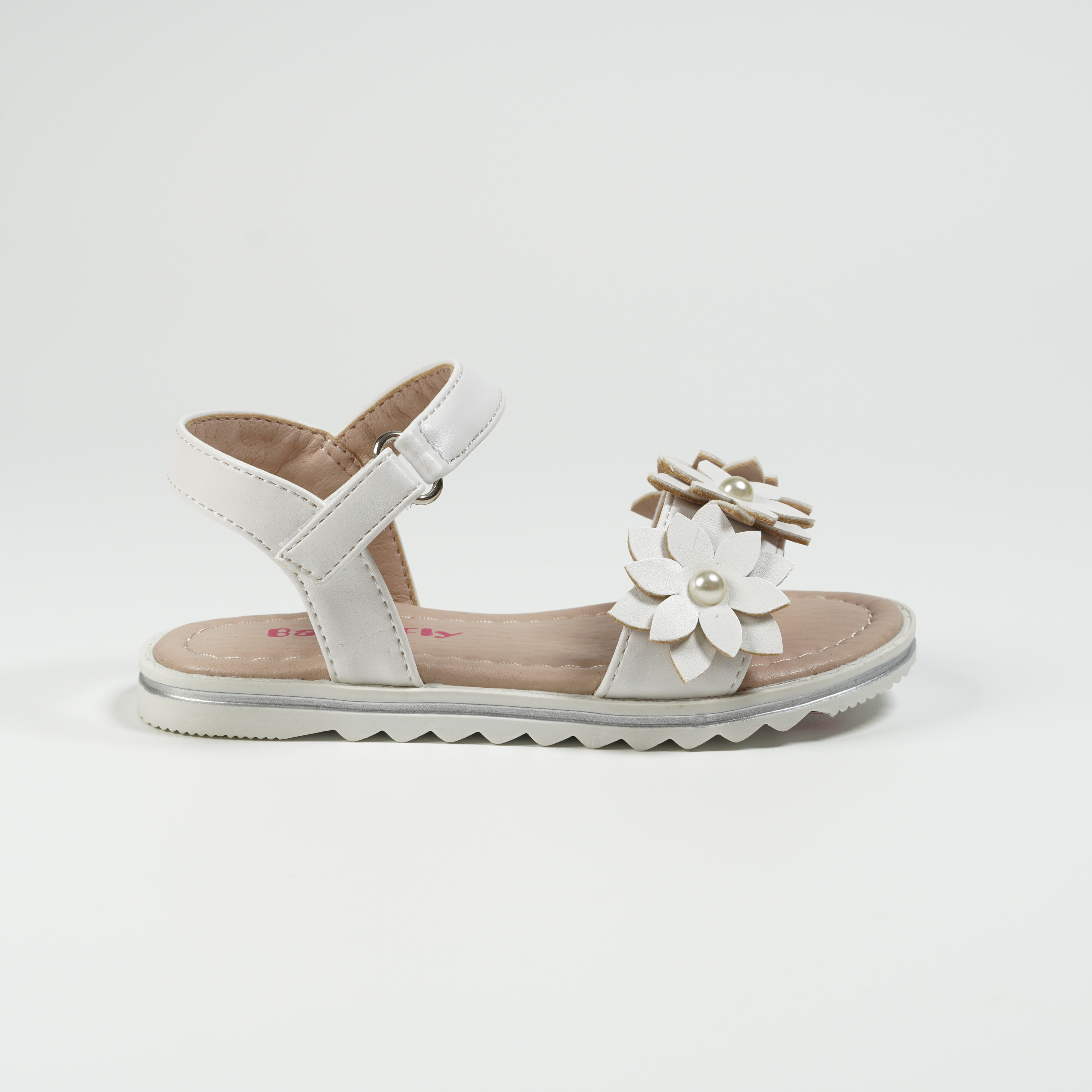 Elegante pêrels en blomme sandale Wit meisies klittenband sandale met blomme