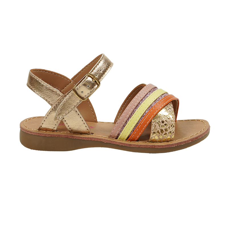 Glitter Tricolor Cross Strap Sandals untuk anak-anak Desain bagus Sandal Kulit Sandal grosir penjualan panas