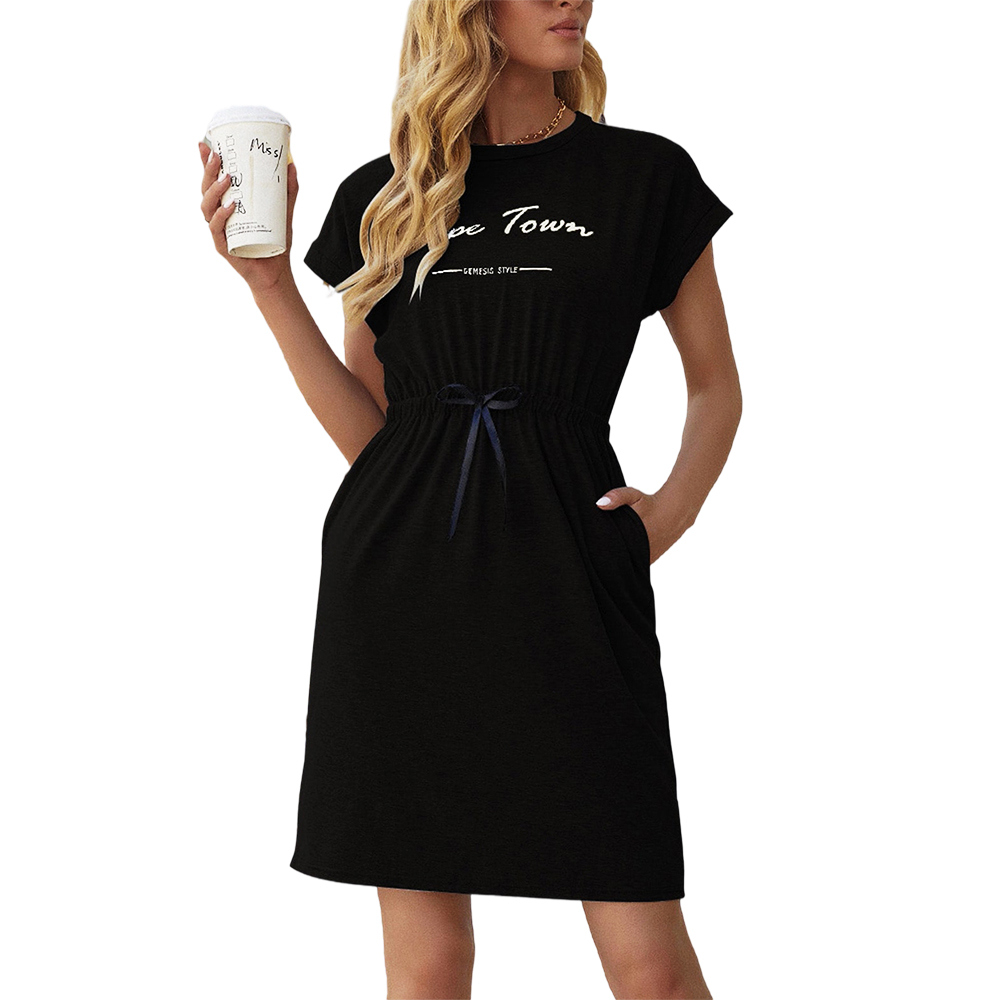 Bán buôn Thời trang Màu Rắn Gợi cảm Cổ chữ O Thanh lịch Đơn giản Bông vải Mini Dress Áo dài cho Phụ nữ