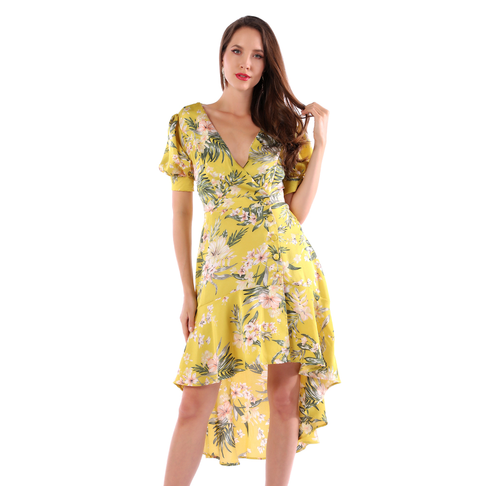 Custom Women V-Neck Short Sleeve Printing Summer Dresses