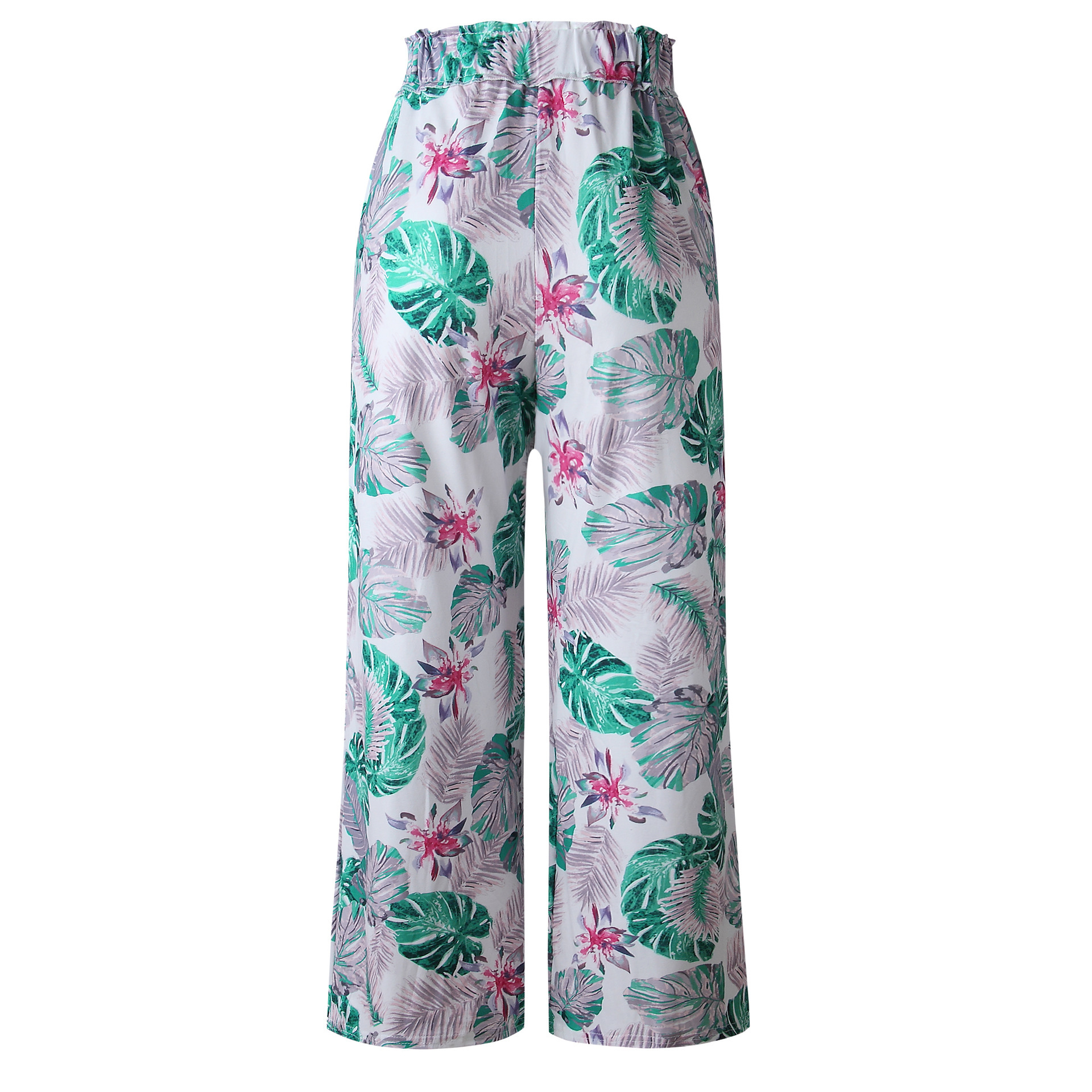 Pantalons d'estampat de fulles d'estiu 2021 Pantalons còmodes transpirables frescos Pantalons llargs de cintura elàstica de platja