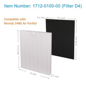 H13 True HEPA zamjenski filter za pročišćavanje zraka D4 kompatibilan s Winix D480 pročistačem zraka broj artikla 1712-0100-00