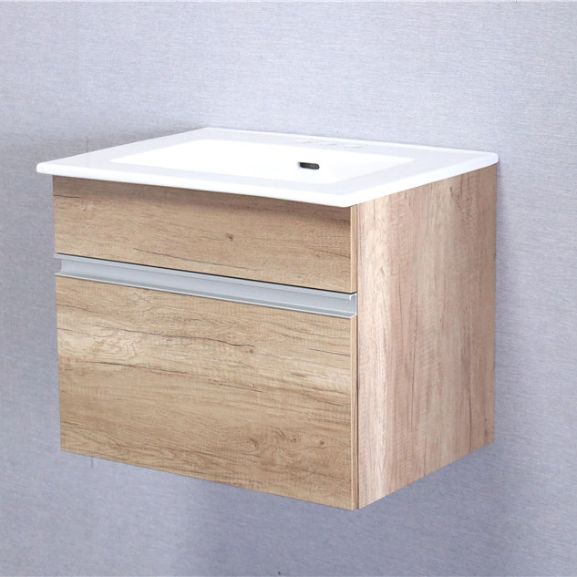 Single-drawer wash basin cabinet with aluminum handle.
