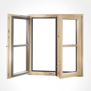 نافذة بابية خشبية مكسوة بالألمنيوم مع زجاج مزدوج للمنزل
