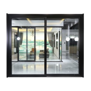 አዲስ ዲዛይን Matte Black Frame Slim Aluminium ተንሸራታች በር ሲስተም ለስላሳ መዝጊያ ጠባብ ክፈፍ