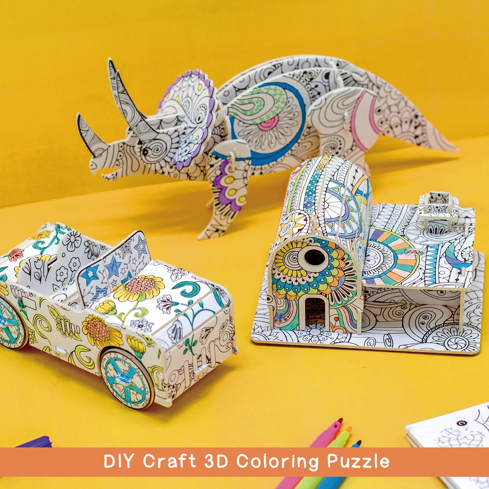 Fun & Excitement Colour In Activity For Little Crafter Color Your Own Unicorn 3D Puzzle