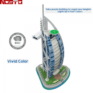 3D puzzle OEM ODM svetová pamiatka Inteligentný stavebný papier pre domácich majstrov 3D puzzle Slávna budova Burj Al Arab Hotel A0108